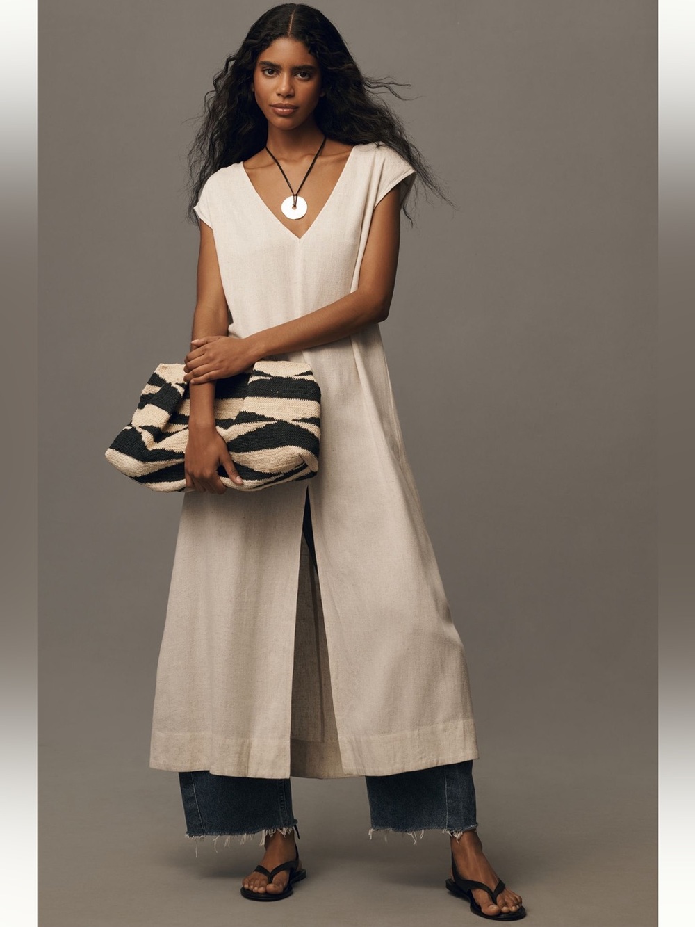 Flat White Linen Kaftan